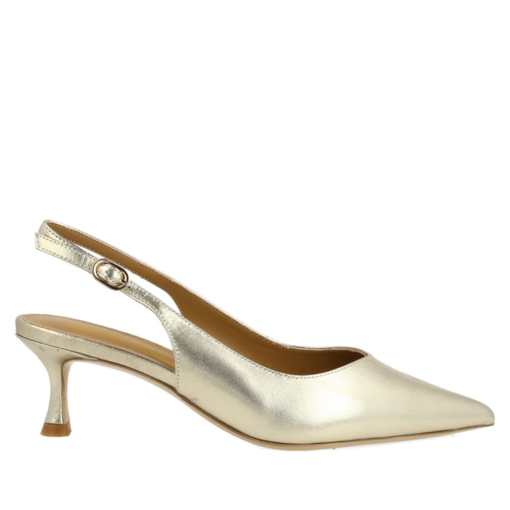 Decolté Chanel in Nappa Metal Oro tacco 5